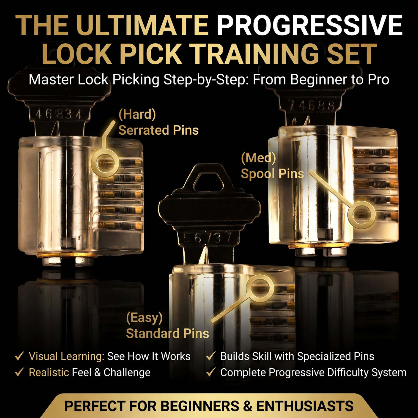 Dangerfield EUREKA Training Lock Set - 3 Progressively Harder Clear Locks