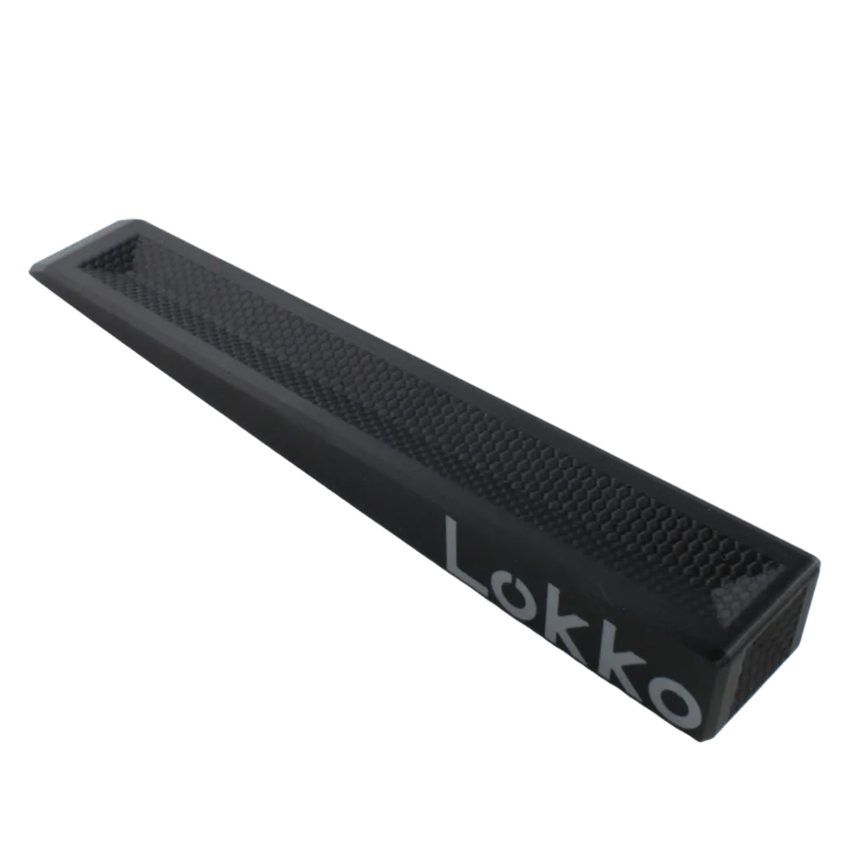 A black textured Lokko wedge with white brand lettering, photographed on a clean white background.