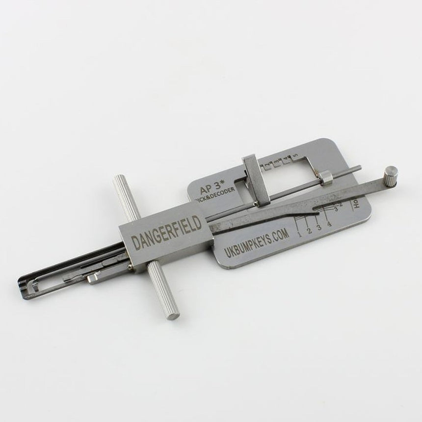 Metal lock picking tool with 'Dangerfield' branding on a white background
