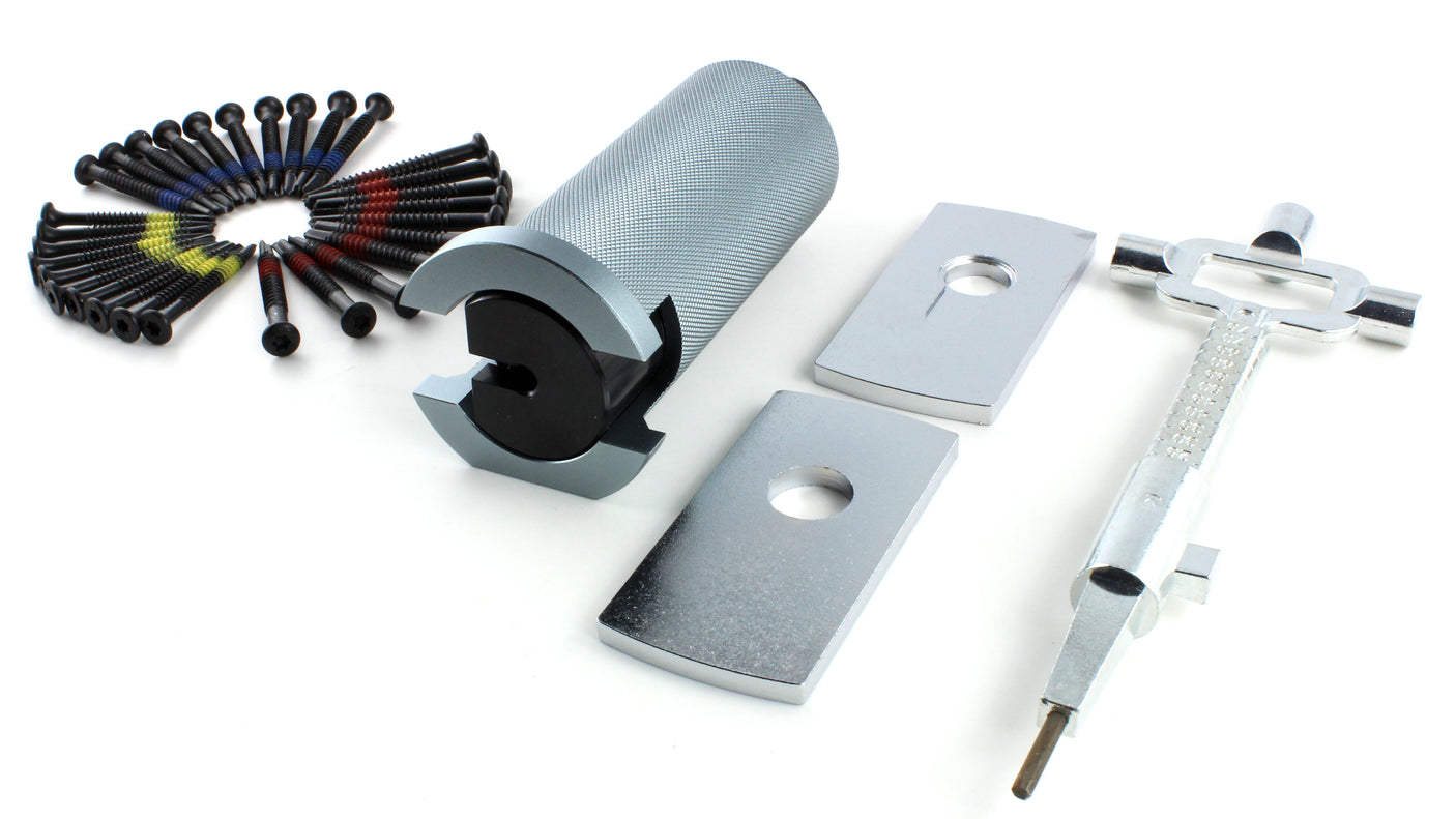 Lokko bell plug puller complete kit laid out in a long layout with screws and cam turner
