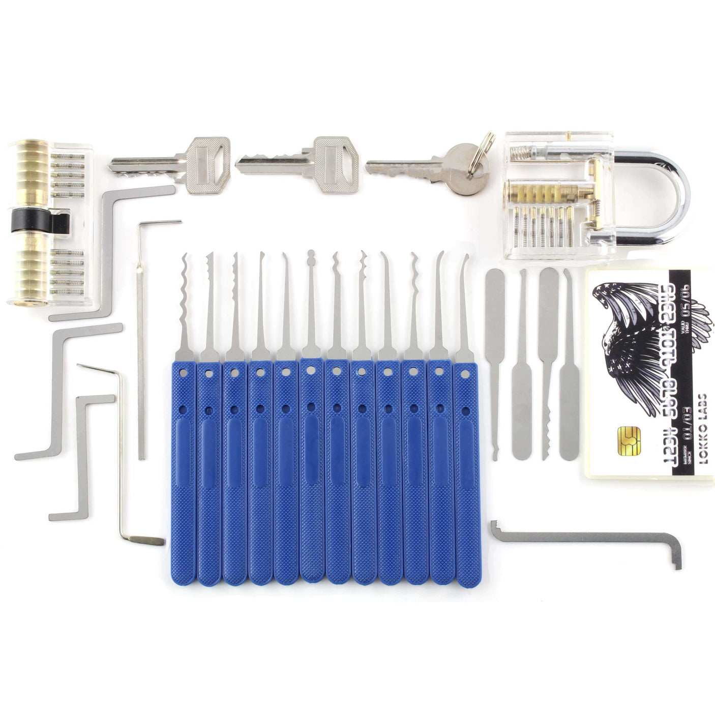 Beginners Lock Pick Set in a box: Complete Lock Pick Kit, Spy Card Kit + Practice Locks and Dummies guide by Lokko