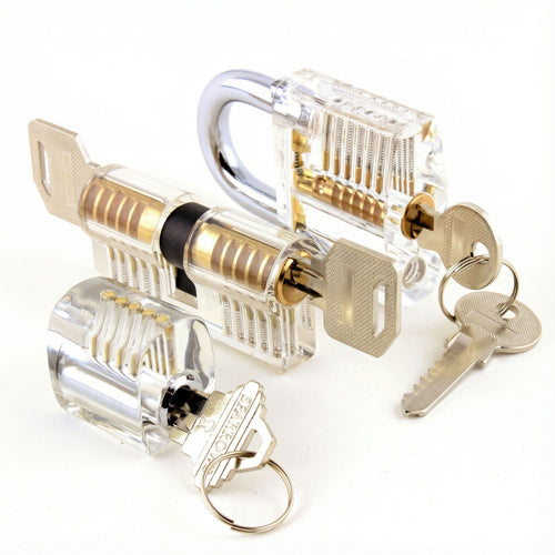 3 clear practice locks for lock pick training