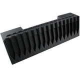 Black plastic component on a white background