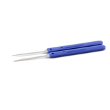 Set of two blue-handled lock picking bypass miniknife tools on a white background