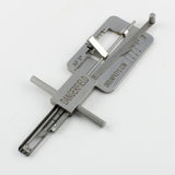 Metal APECS Lock Picking tool with engraved text on a white background