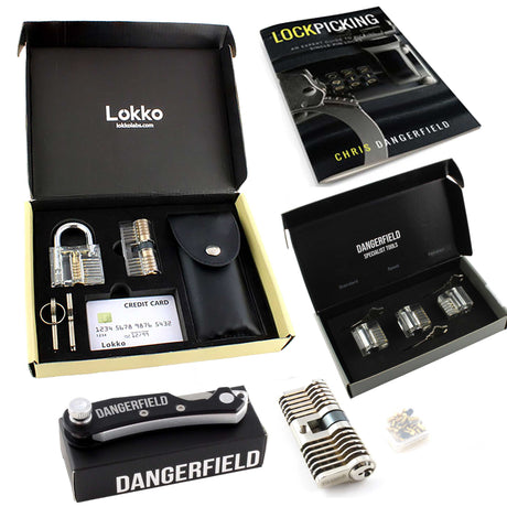 Beginners Lock Picking Kit in a box: Extensive Lock Pick Set, Spy Card Kit + Practice Locks and Dummies guide by Lokko