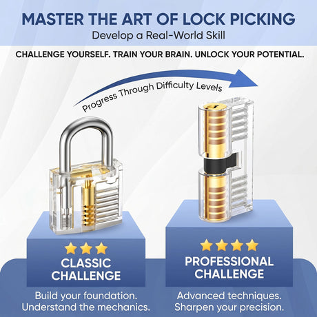 Beginners Lock Pick Set in a box: Complete Lock Pick Kit, Spy Card Kit + Practice Locks and Dummies guide by Lokko