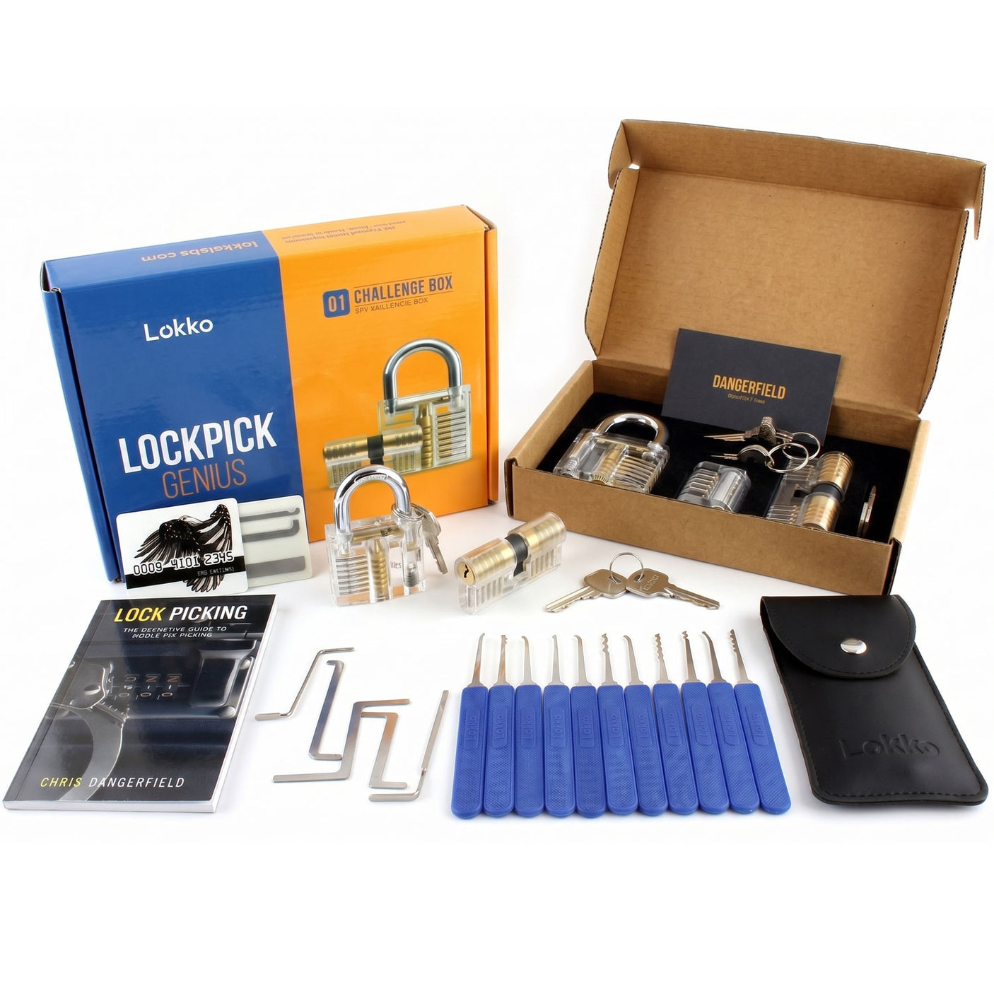Lockpicking-Set für Anfänger in einer Box: Umfangreiches Lockpicking-Set, Spy Card Kit + Übungsschloss- und Dummies-Handbuch von Lokko 