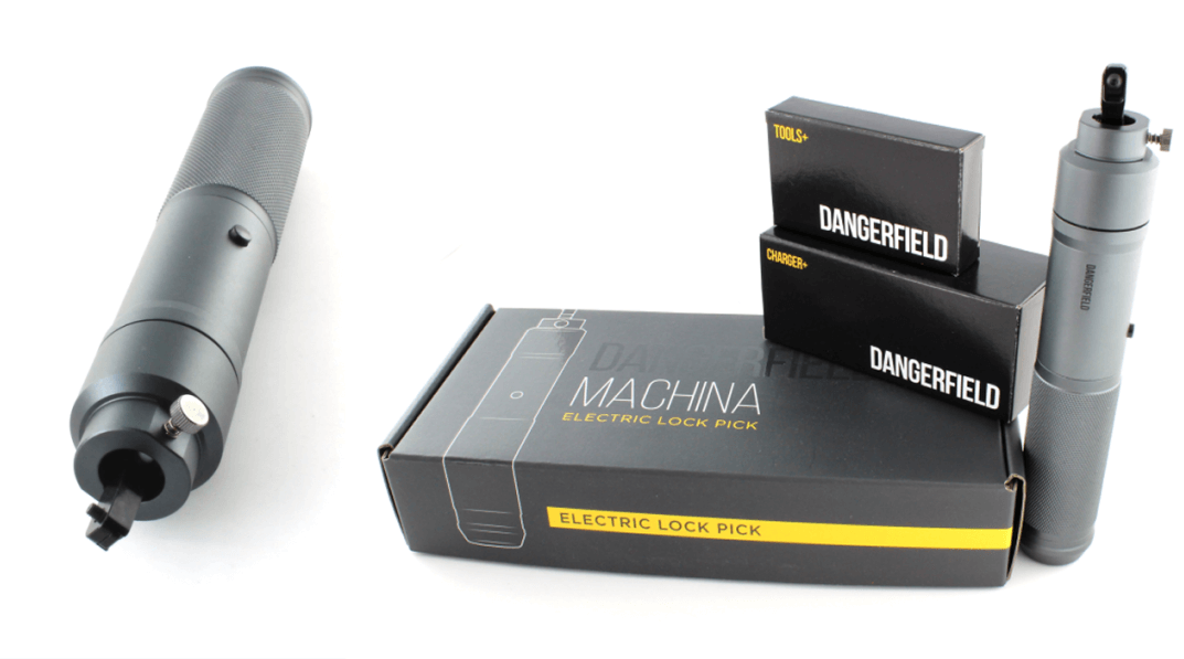 Electric lock pick set with packaging on a white background