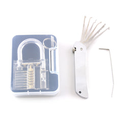 Sealed Training Lock for Lockpickers with fanned out picks in a jackknife